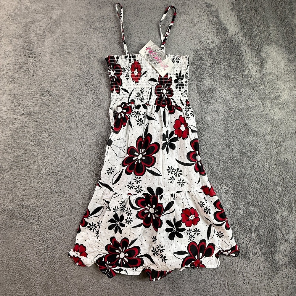 Prestige Womens S White Red Black Floral Spaghetti Strap Dress Smocked Y2K NWT